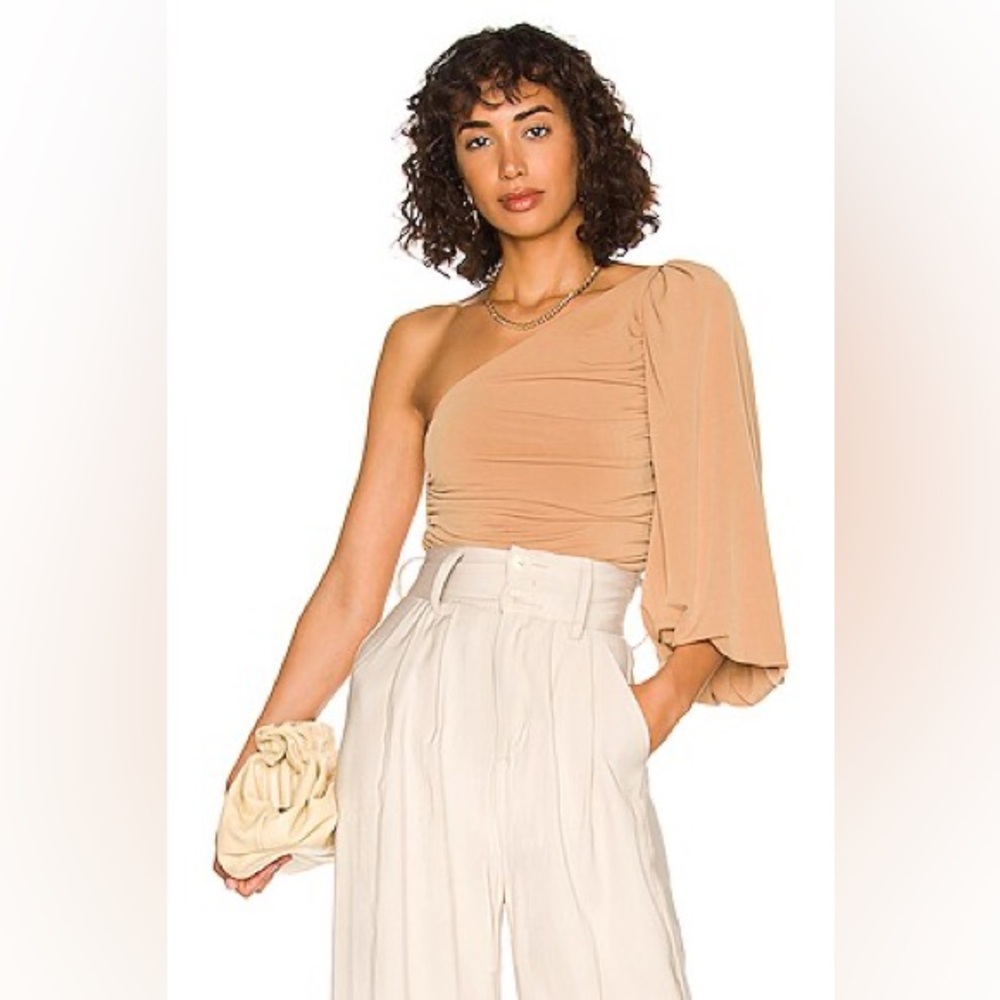 REVOLVE Majorelle Dani One Shoulder Bodysuit in Toffee Nude